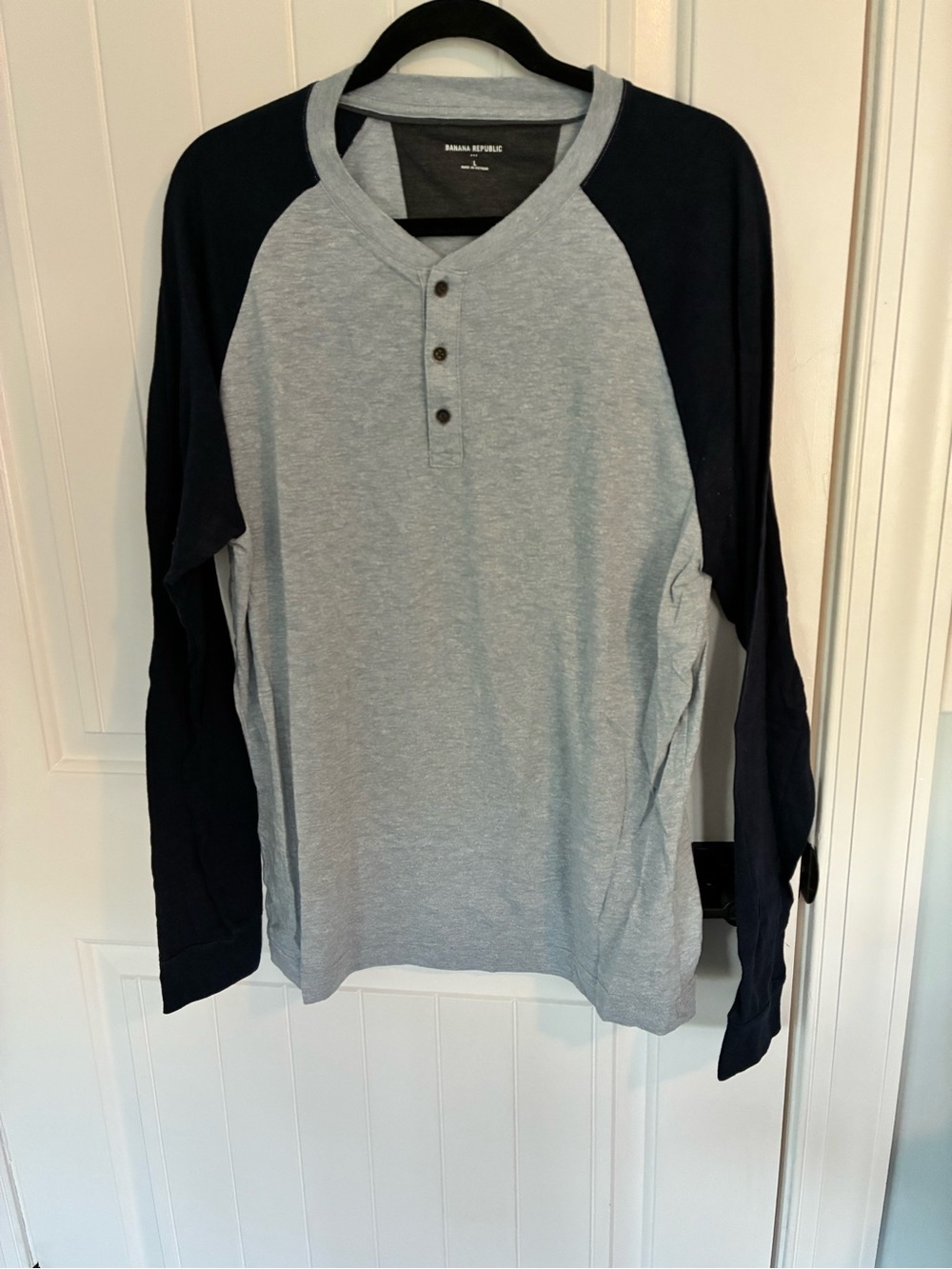Banana Republic Long-Sleeve Henley - Light Gray and Navy